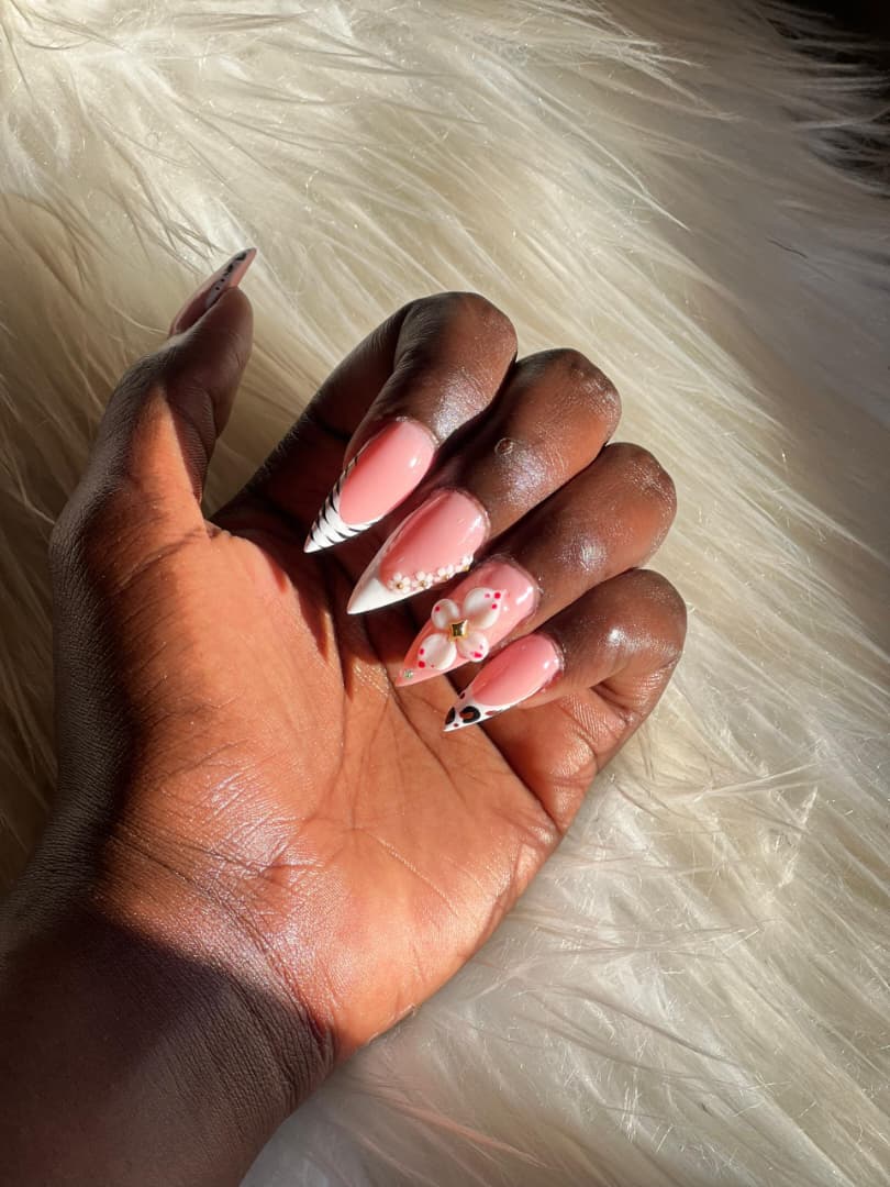 Pink + White + Nail Designs - Gel Builder + Tips